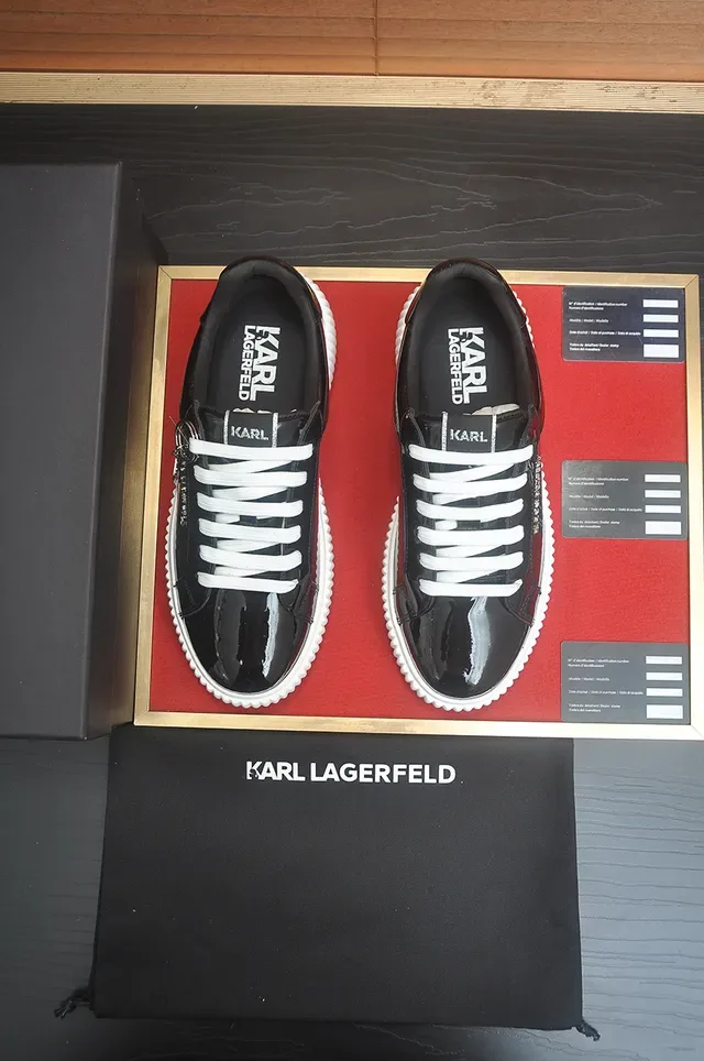Karl Lagerfeld Glossy Black and White Ribbed Sole Lifestyle Sneakers 5