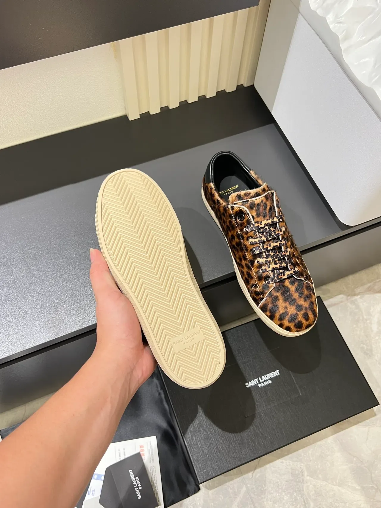 Leopard-Print Haircalf Low-Top Lace-Up Sneakers 4