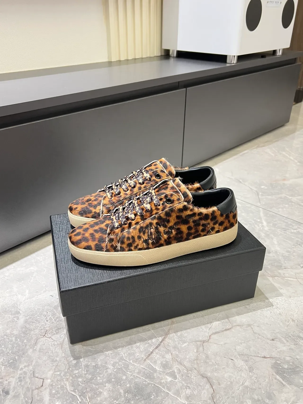 Leopard-Print Haircalf Low-Top Lace-Up Sneakers 5