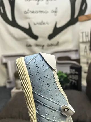Light Blue Perforated Velcro-Strap Casual Shoes 3