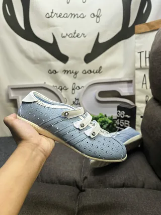 Light Blue Perforated Velcro-Strap Casual Shoes 5