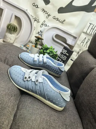 Light Blue Perforated Velcro-Strap Casual Shoes 7