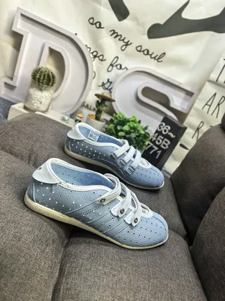 Light Blue Perforated Velcro-Strap Casual Shoes 9