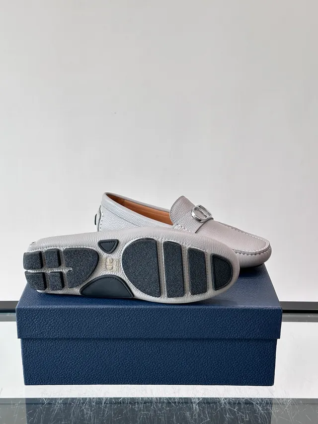Light Gray Pebbled Leather Bit Loafers 2