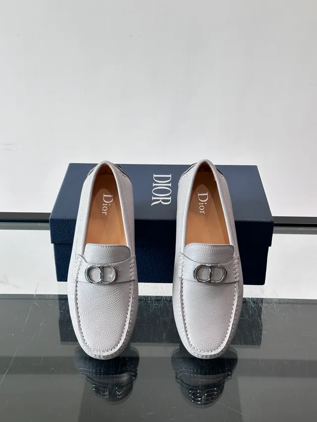 Light Gray Pebbled Leather Bit Loafers 4