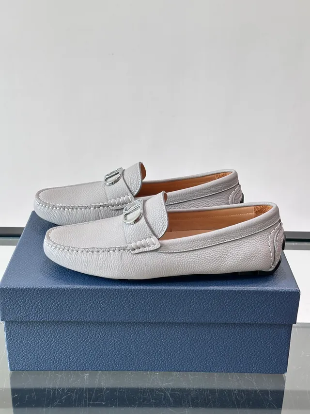 Light Gray Pebbled Leather Bit Loafers 5