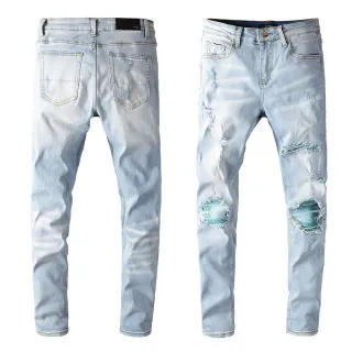 Light-Wash Distressed Slim-Fit Ripped Jeans