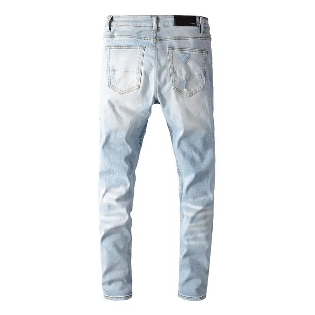 Light-Wash Distressed Slim-Fit Ripped Jeans 6