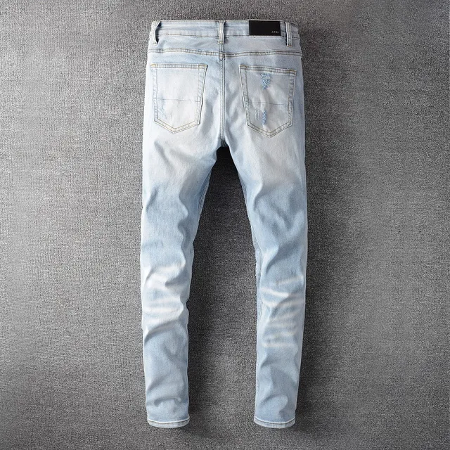 Light-Wash Distressed Slim-Fit Ripped Jeans 7