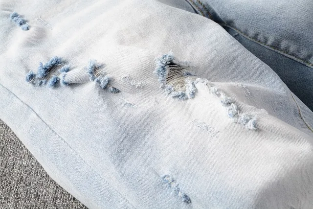 Light-Wash Distressed Slim-Fit Ripped Jeans 10