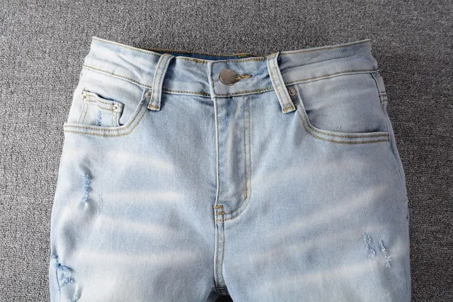Light-Wash Distressed Slim-Fit Ripped Jeans 14