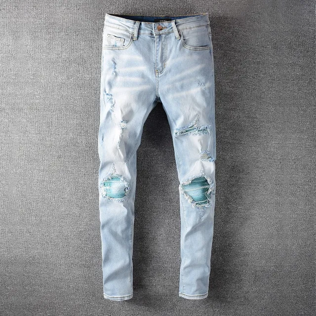 Light-Wash Distressed Slim-Fit Ripped Jeans 16