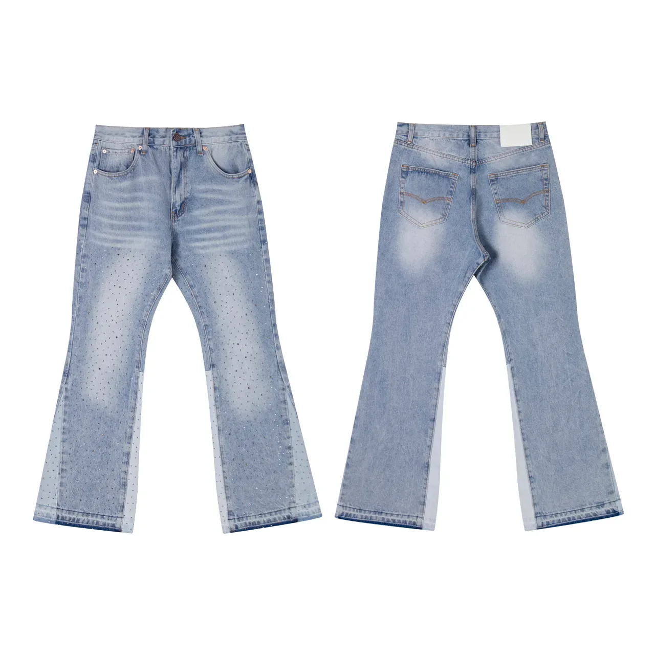 Light-Wash Rhinestone-Embellished Flared Jeans 2