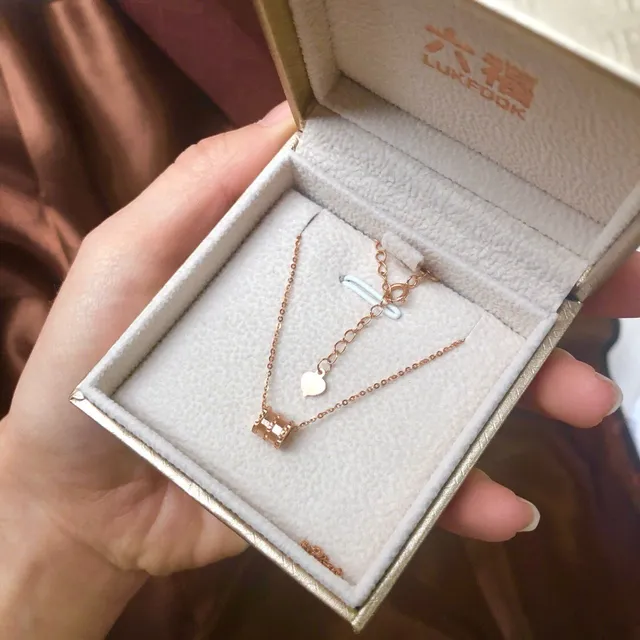 Lukfook Jewellery 玫瑰金心形和条形魅力项链 2