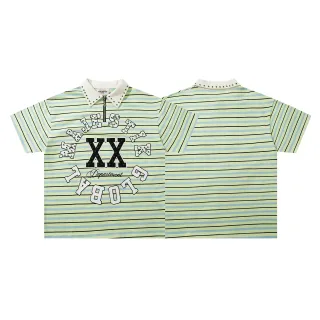 MAJESTIK Striped Studded Collar Half-Zip Polo Shirt