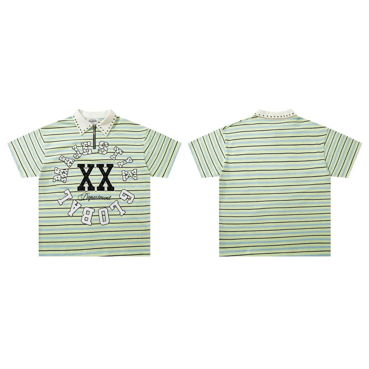 MAJESTIK Striped Studded Collar Half-Zip Polo Shirt 2