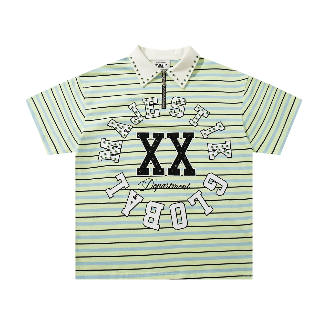 MAJESTIK Striped Studded Collar Half-Zip Polo Shirt 3
