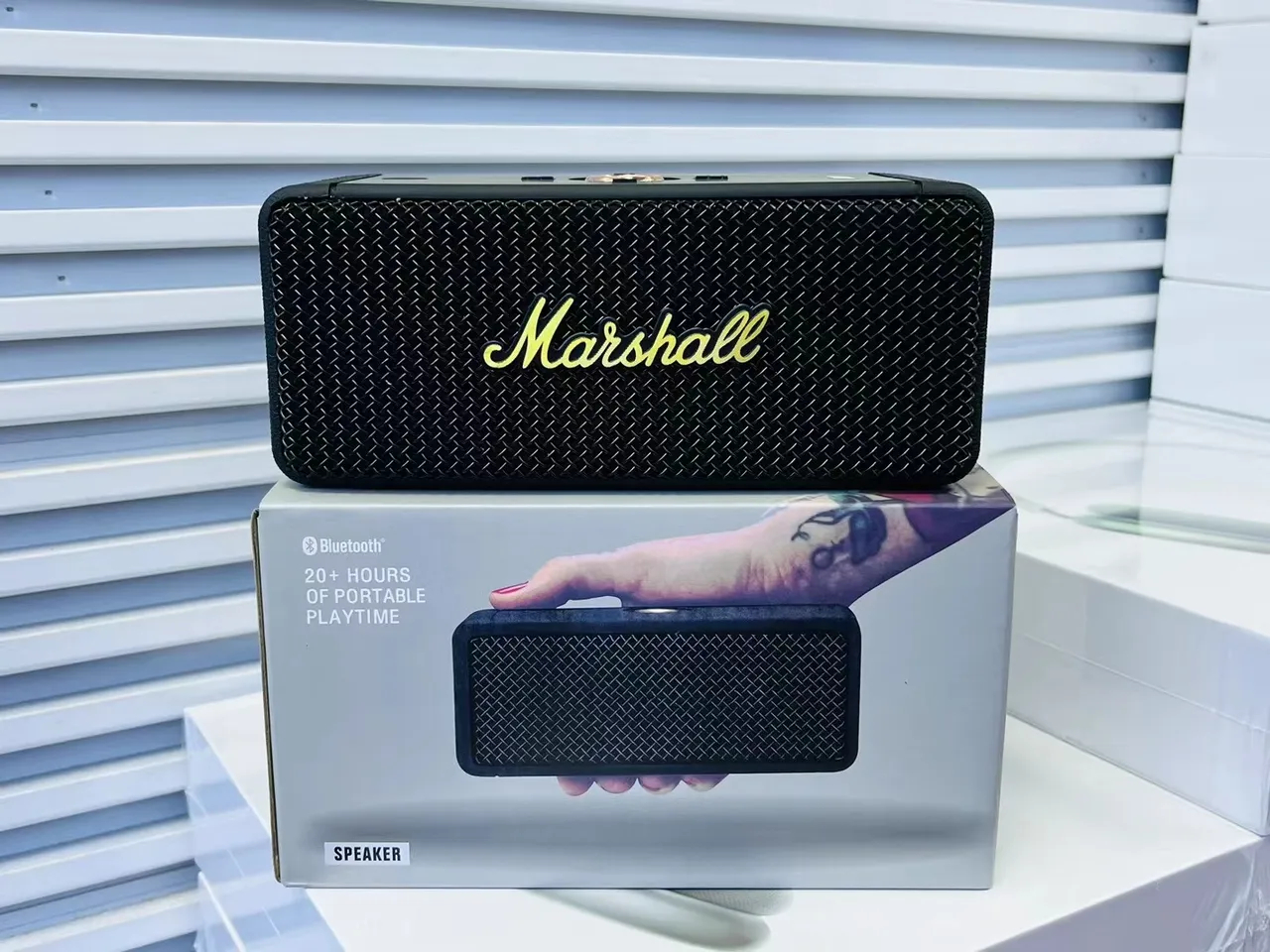 سماعة Marshall بيج ذهبي شكل مستطيل مضغوطة بنمط الماس شبكة معدنية 4