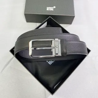 Montblanc काला चांदी रिवर्सिबल बनावट लेदर बेल्ट
