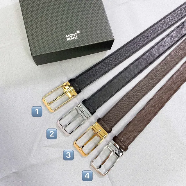 Montblanc Black Silver Reversible Textured Leather Belt 5
