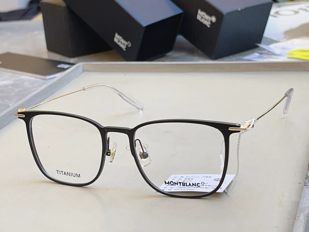 Montblanc retangular full-rim two-tone óculos ópticos 4