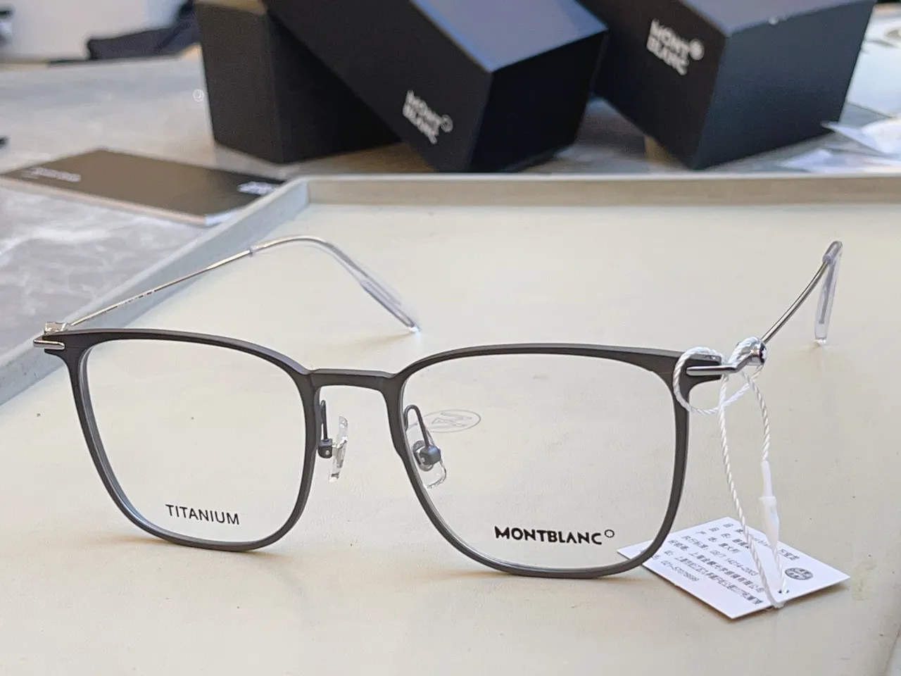 Montblanc retangular full-rim two-tone óculos ópticos 5
