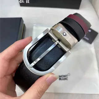 Montblanc उलटा बनावट वाला काला और लाल चमड़े का बेल्ट