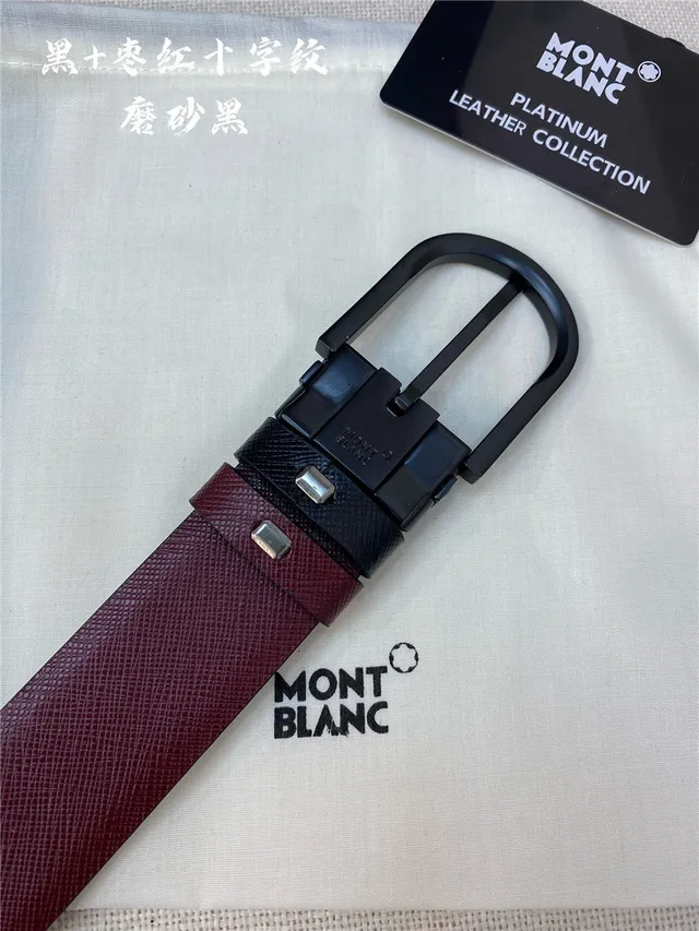 Montblanc Reversible Textured Black and Red Leather Belt 3