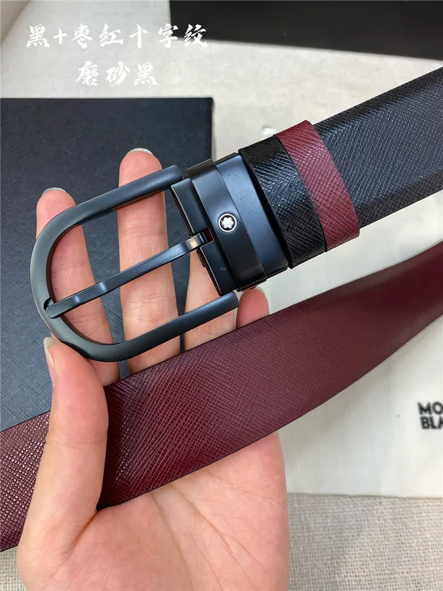 Montblanc Reversible Textured Black and Red Leather Belt 4