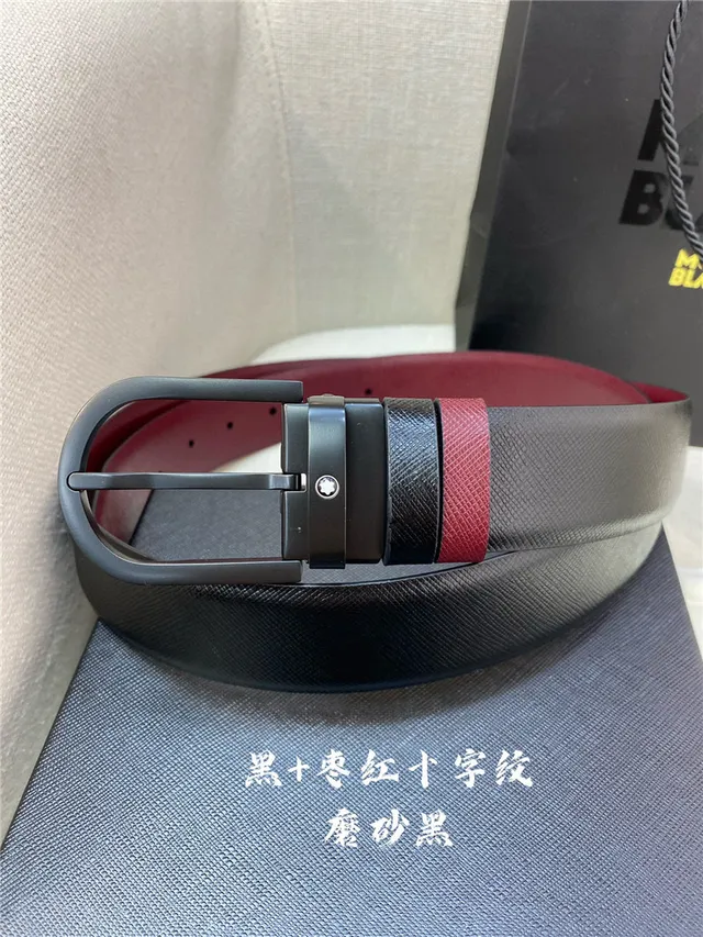 Montblanc Reversible Textured Black and Red Leather Belt 5