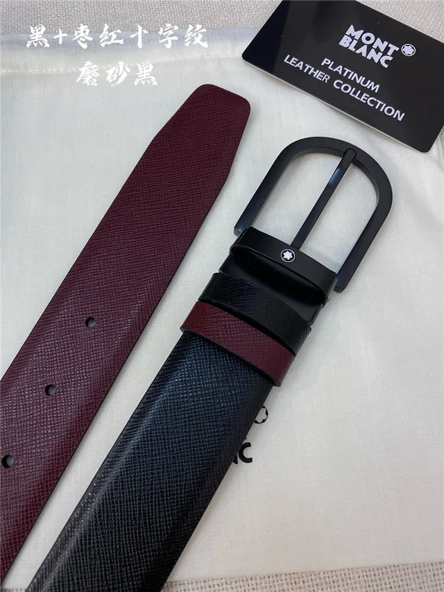 Montblanc Reversible Textured Black and Red Leather Belt 7
