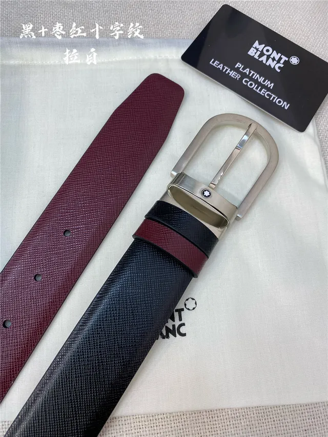 Montblanc Reversible Textured Black and Red Leather Belt 12