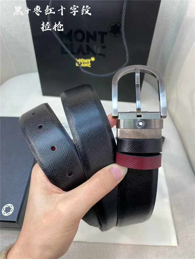 Montblanc Reversible Textured Black and Red Leather Belt 13