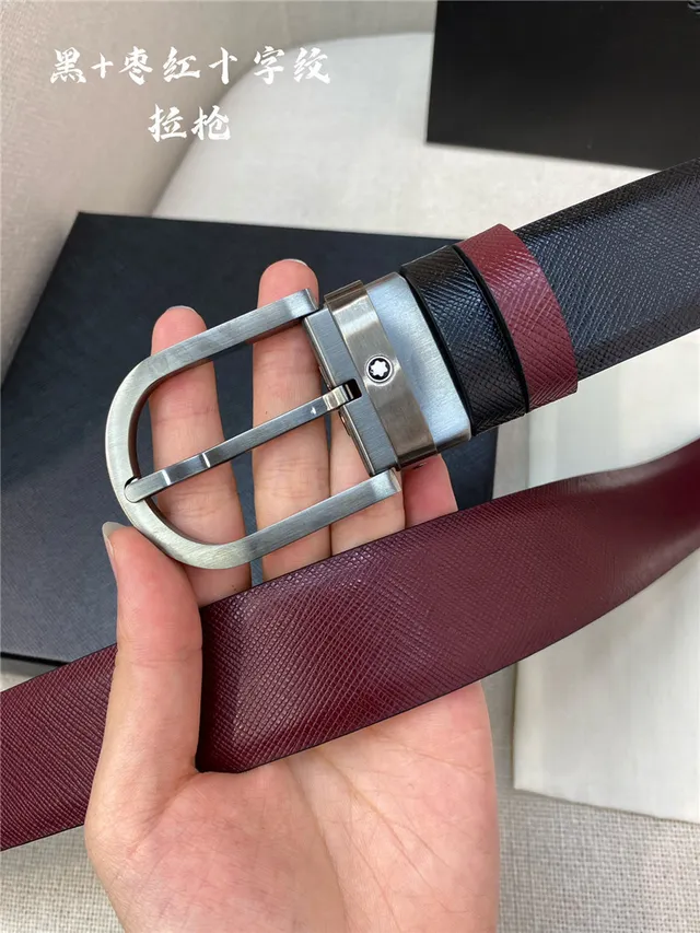Montblanc Reversible Textured Black and Red Leather Belt 15