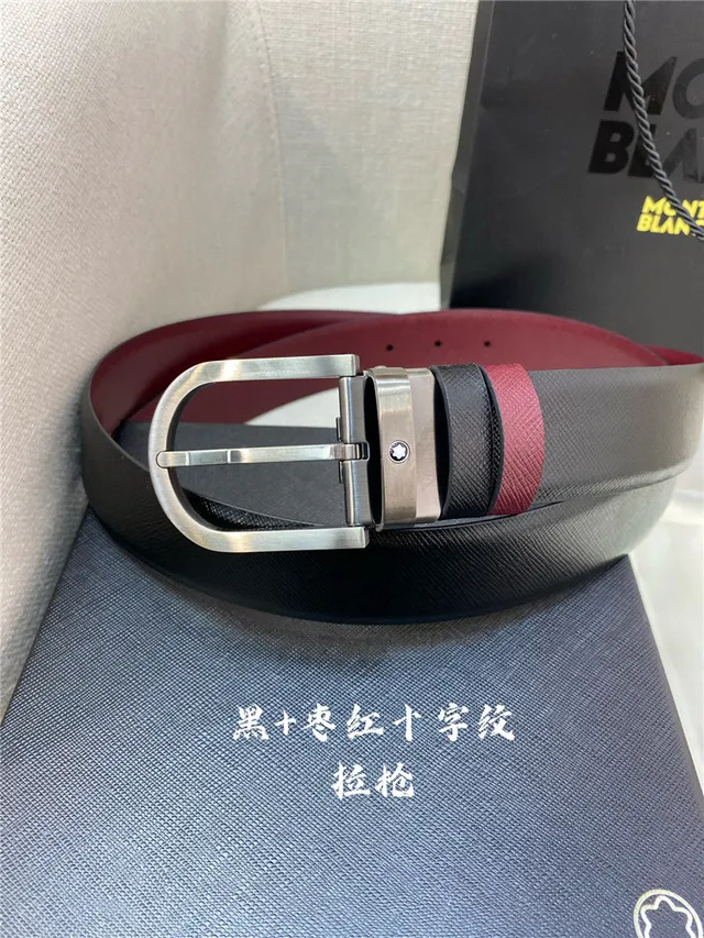 Montblanc Reversible Textured Black and Red Leather Belt 16