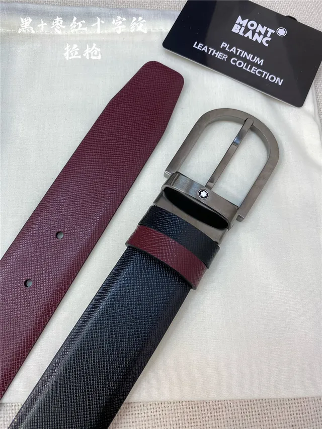 Montblanc Reversible Textured Black and Red Leather Belt 18