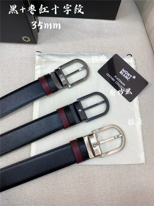 Montblanc Reversible Textured Black and Red Leather Belt 19
