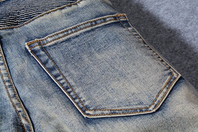 Jean Moto-Panelled déchiré lavé moyen bleu 2