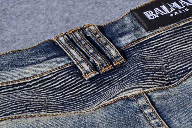 Jean Moto-Panelled déchiré lavé moyen bleu 4
