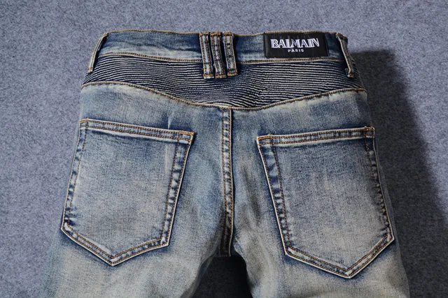 Jean Moto-Panelled déchiré lavé moyen bleu 5