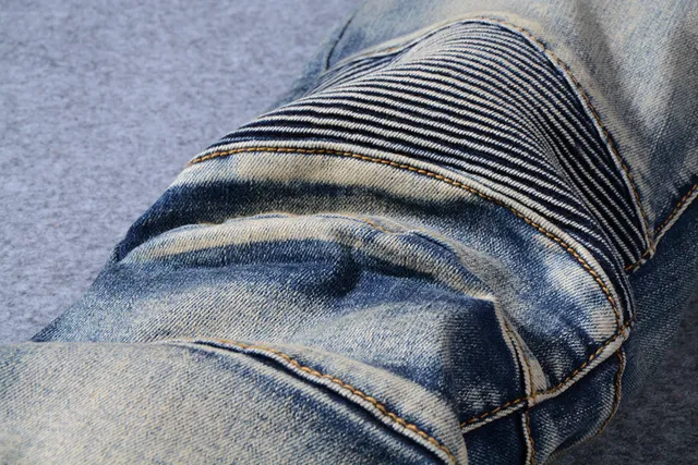 Jean Moto-Panelled déchiré lavé moyen bleu 7