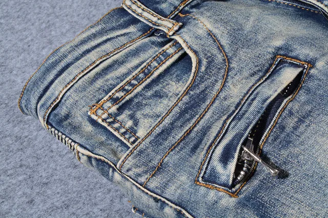 Jean Moto-Panelled déchiré lavé moyen bleu 8