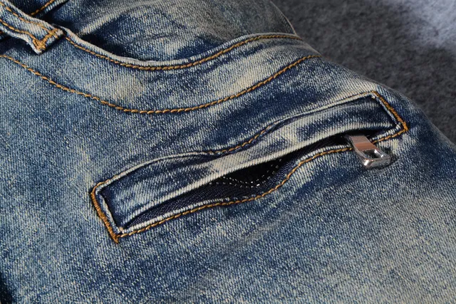 Jean Moto-Panelled déchiré lavé moyen bleu 9