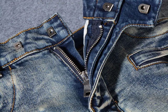 Jean Moto-Panelled déchiré lavé moyen bleu 10