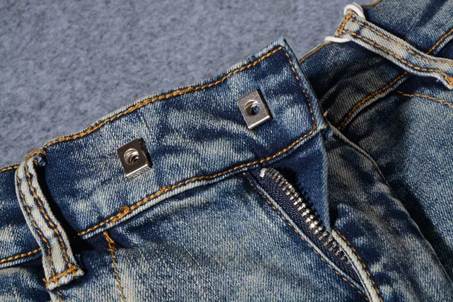Jean Moto-Panelled déchiré lavé moyen bleu 11