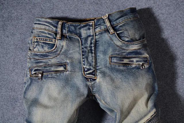 Jean Moto-Panelled déchiré lavé moyen bleu 12