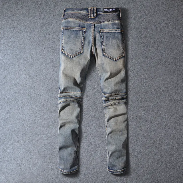 Jean Moto-Panelled déchiré lavé moyen bleu 13