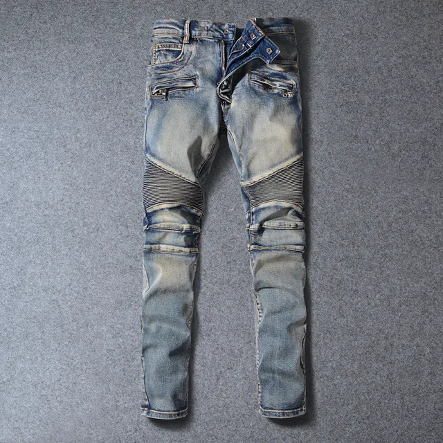 Jean Moto-Panelled déchiré lavé moyen bleu 14
