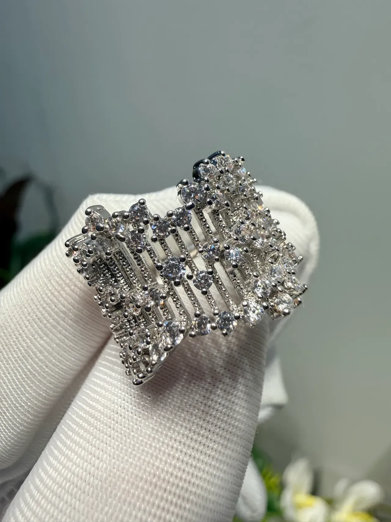 Multi-Row Pave Cubic Cluster Stud Earrings 5