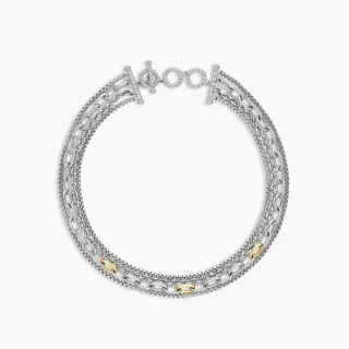 Collar de cadena multicapa de dos tonos con broche toggle